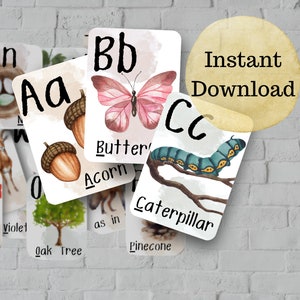 Alfabet ABC Flashcards Natuur geïnspireerd Leren Letters Kaarten Thuisonderwijs Klaslokaal Decor Voorschoolse Spelletjes