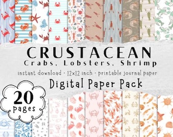 Crustacean Craft Paper Printable Crab Lobster Background Digital Paper Craft Supply for Scrapbooking Printable Background Ocean Design