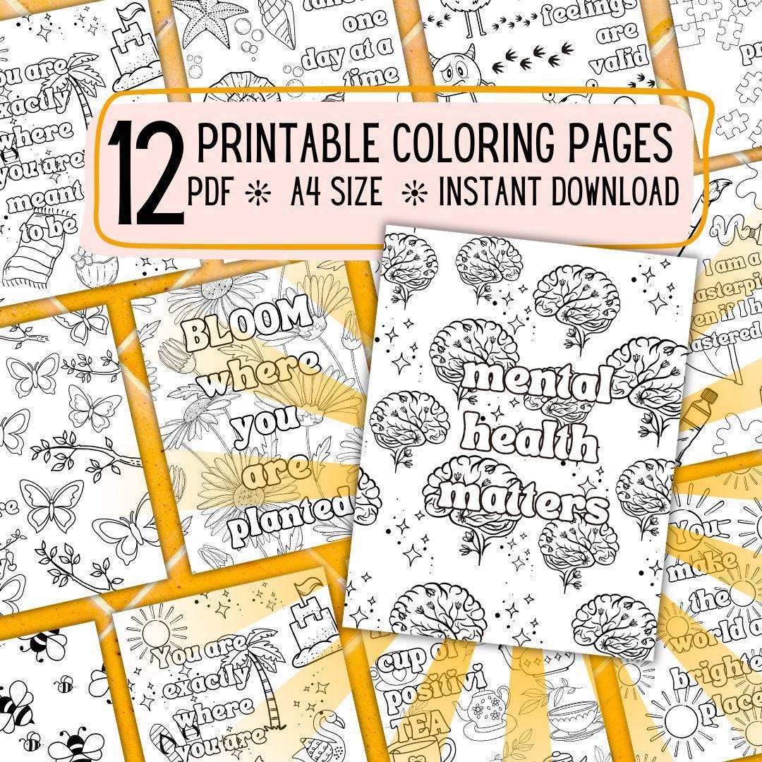 Mental Health Coloring Book Pages for Students Motivational Quotes ...