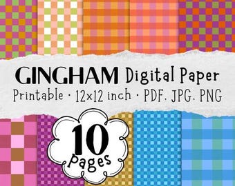 Printable Paper Gingham Background Paper Craft Supply for Scrapbooking Digital Pattern Plaid Paper Background Craft Paper Checkered Pattern