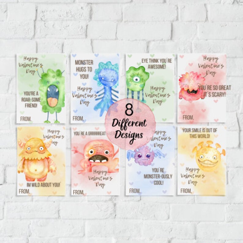 Printable Monster Valentines Day Cards for Kids Monster Theme Digital ...