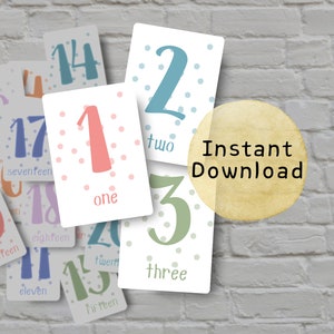 Numbers 1-20 Flashcards for Kids Learning Cards Math Preschool Games Montessori Minimalist Homeschool Activity Classroom Printables