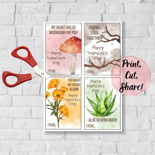 Printable Nature Valentines Day Cards for Kids • Nature Theme, Plant ...