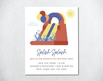 Inflatable Water Slide Birthday Invite, Water Slide Birthday Invite, Slip and Slide Birthday Invite, Water Park Birthday Invitation