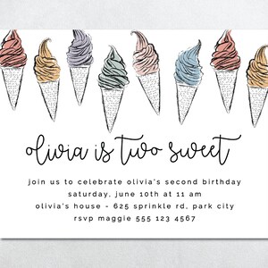 Two Sweet Birthday Invite, Sweet One Birthday Invite, Ice Cream Birthday Invite, Two Sweet Invitation, Sweet One Invitation, 2 Sweet Invite