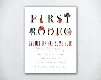 Cowboy Birthday Invitation, First Birthday Party, Cowboy Party, Birthday Party Invitation, Western Birthday Invite, Cowgirl Birthday Invite