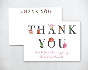 Cowgirl Thank You Card, Cowgirl Printable Thank You Card, First Rodeo Thank You Card, Cowgirl Thank You Note, Cowgirl Theme Thank You Note