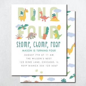 Dino Four Birthday Invite, Dinosaur Birthday Invite, Dino Mite Birthday Invitation, T-Rex Party Invite, Modern Dinosaur Invite, Dino 4