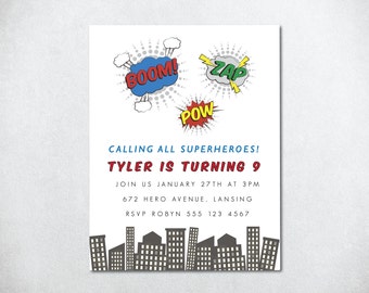 Comic Book Invitation, Comic Birthday Invitation, Superhero Birthday Invitation, Superheros, Printable Birthday Invitation, Superhero party