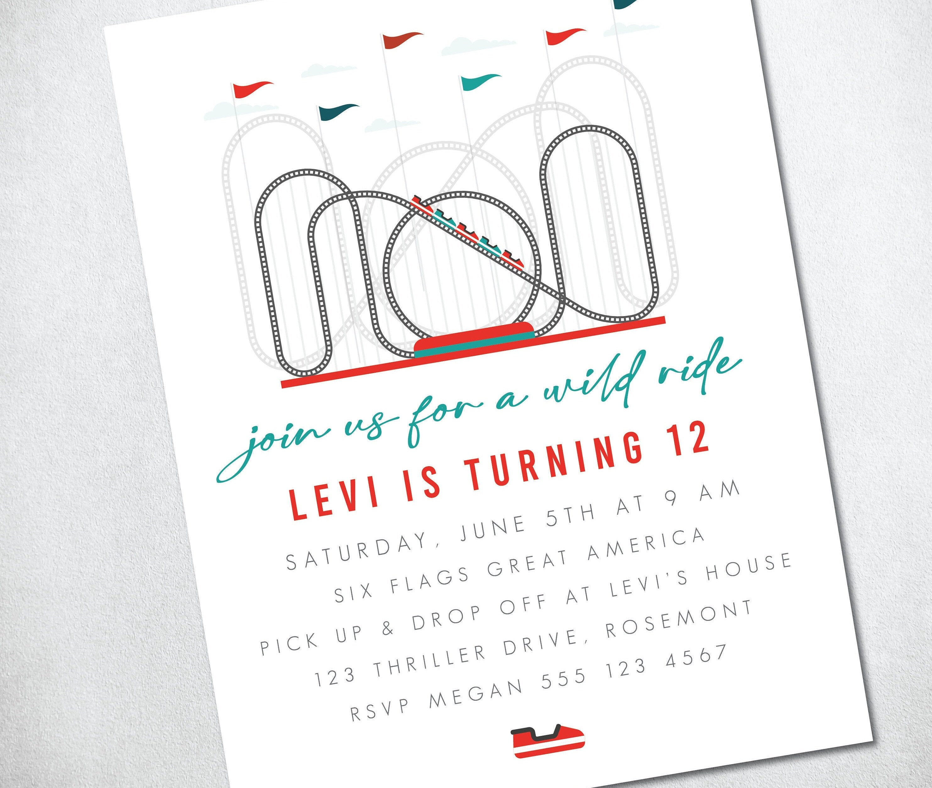 Roller Coaster Birthday Invitation Amusement Park Birthday - Etsy UK