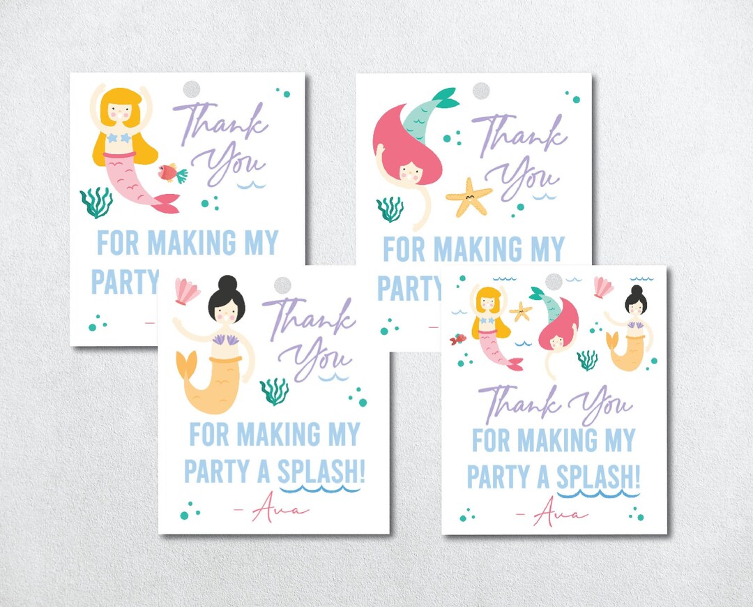 Mermaid Favor Tags, Mermaid Party Gift Tags, Mermaid Printable Favor Tags, Mermaid Thank You ...