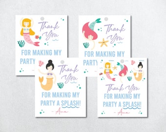 Mermaid Favor Tags, Mermaid Party Gift Tags, Mermaid Printable Favor Tags, Mermaid Thank You Tags, Mermaid Birthday Thank You Tags, Mermaid
