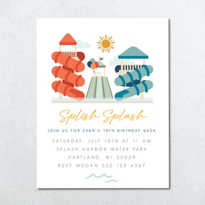 Water Park Birthday Invitation, Water Park Invite, Water Slide Birthday Invite, Boy Water Park Invite, Pool Party Invitation, Water Park