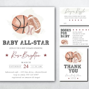 Vintage Sports Baby Shower Invitation, Printable Shower Invite, Boy Baby Shower, Football Invite, Basketball Invite, Baseball Invite