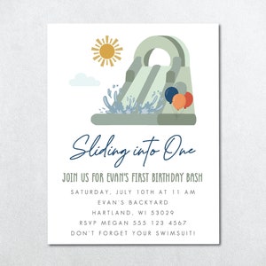 Inflatable Water Slide Birthday Invite, Water Slide Birthday Invite, Slip and Slide Birthday Invite, Sliding Into One Birthday Invite