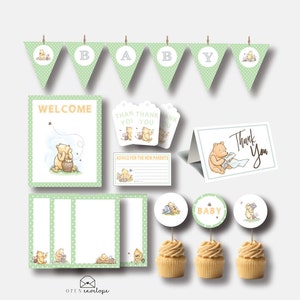 Winnie The Pooh Baby Shower Party Pack | Classic Winnie The Pooh Party Decor | Instant Download | Winnie The Pooh Baby Shower Bundle |