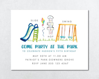 Park Party Invitation, Park Birthday Invitation, Party at the Park, Boy's Park Party, Playground Invitation, Outdoor Party, Boy's Birthday