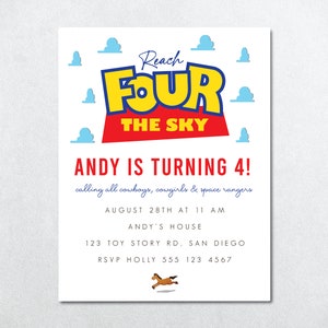 Reach Four The Sky Birthday Invitation, Reach 4 The Sky Invite, Printable 4th Birthday Invite, Woody Birthday Invite, Buzz Birthday Invite