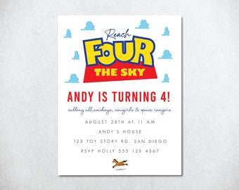 Reach Four The Sky Birthday Invitation, Reach 4 The Sky Invite, Printable 4th Birthday Invite, Woody Birthday Invite, Buzz Birthday Invite