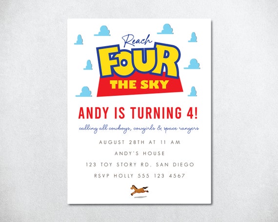 Reach Four The Sky Birthday Invitation, Reach 4 The Sky Invite, Printable 4th Birthday Invite, Woody Birthday Invite, Buzz Birthday Invite