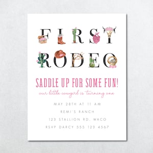 Cowgirl Birthday Invitation, First Birthday Party, Cowgirl Party, First Rodeo Invitation, Western Birthday Invite, Cowgirl Birthday Invite