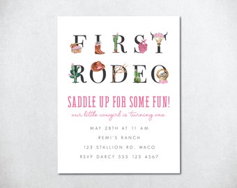 Cowgirl Birthday Invitation, First Birthday Party, Cowgirl Party, First Rodeo Invitation, Western Birthday Invite, Cowgirl Birthday Invite