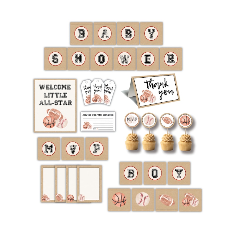 Vintage Sports Baby Shower Party Pack Printable Sports | Etsy