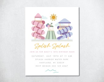 Water Park Birthday Invite, Water Park Invite, Girls Water Park Invite, Water Slide Invitation, Editable Water Park Invite, Modern Invite