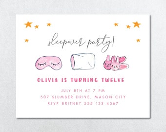 Sleepover Invitation, Slumber Party Invitation, Sleepover Birthday Invitation, Pajama Party, Printable, Girl Sleepover Invite, Editable