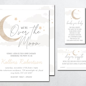 Over The Moon Baby Shower Invite, Twinkle Little Star Baby Shower Invitation, Gender Neutral Baby Shower Invite, Moon and Stars Invite