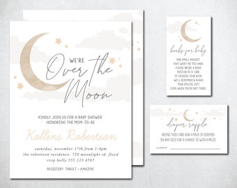 Over The Moon Baby Shower Invite, Twinkle Little Star Baby Shower Invitation, Gender Neutral Baby Shower Invite, Moon and Stars Invite