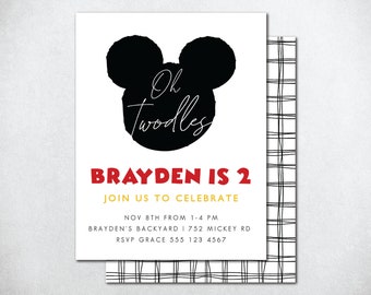 Twodles Birthday Invitation, Twodles Printable Invite, Modern Mouse Invite, Oh Twodles Editable Birthday Invite, Mickey Birthday Invite