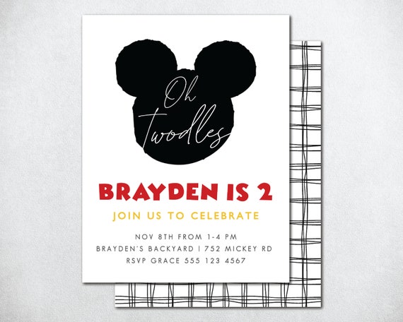 Twodles Birthday Invitation, Twodles Printable Invite, Modern Mouse Invite, Oh Twodles Editable Birthday Invite, Mickey Birthday Invite
