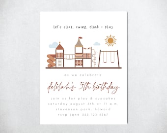 Park Party Invitation, Park Birthday Invitation, Party at the Park, Girl's Park Party, Playground Invitation, Outdoor Party, Girl's Birthday