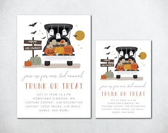 Trunk of Treat uitnodigen, Trunk of Treat Flyer, bewerkbare Trunk of Treat Flyer, afdrukbare Trunk of Treat, Halloween evenement uitnodigen evenement Flyer,