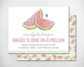 One In A Melon Invitation, One In A Melon Birthday Invite, Watermelon Invite, 1 In A Melon Birthday Invite, Melon Invite, Pink Watermelon