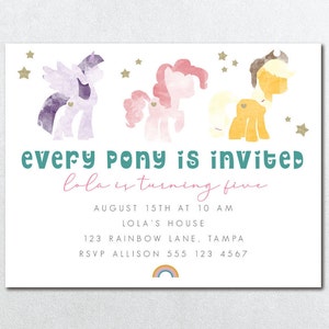 Pony Birthday Invitation, Pony Invite, Modern My Little Pony Girls Birthday Invitation, Rainbow Dash Pony Party Invitation, Printable Pony