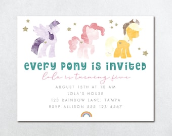 Pony Birthday Invitation, Pony Invite, Modern My Little Pony Girls Birthday Invitation, Rainbow Dash Pony Party Invitation, Printable Pony