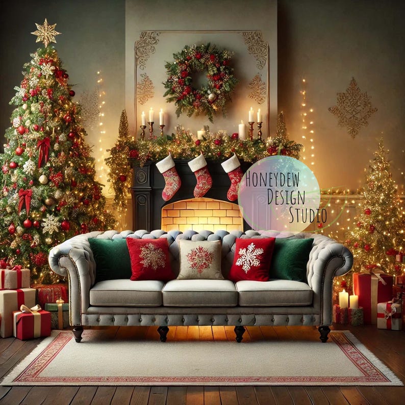 Cozy Christmas Fireplace Digital Backdrop – Festive Holiday Photography ...