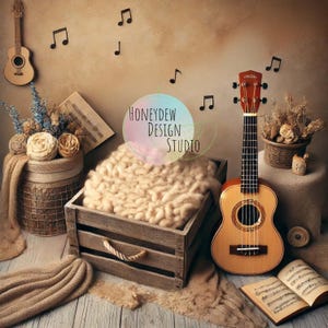 Guitar-Themed Newborn Digital Backdrop – Musical Baby Photography Prop for Charming Newborn Photoshoots