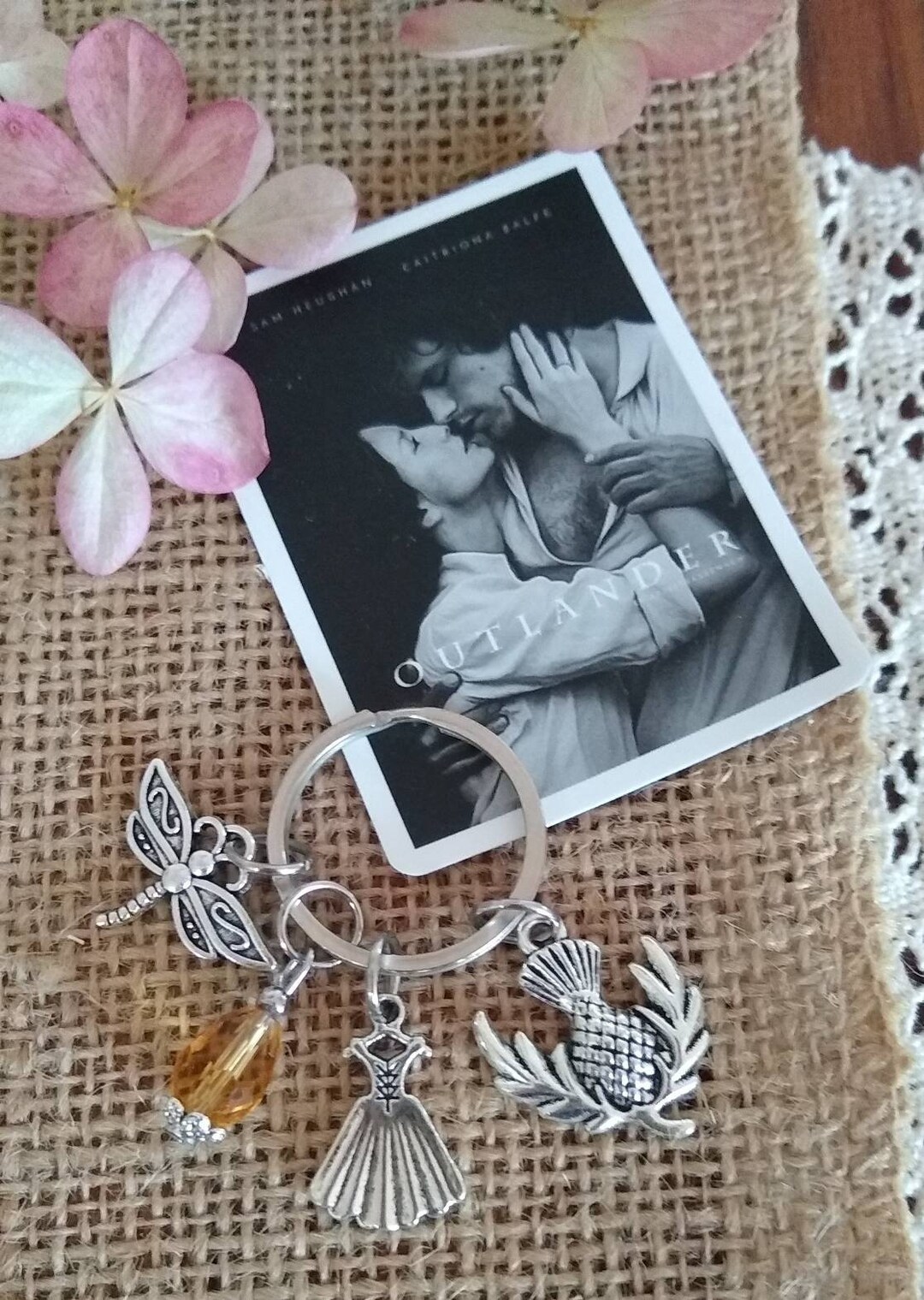 Outlander Key Ring With Thistle Charm Etsy