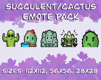 Succulent Emote Pack - 5 Emote Pack - Twitch Streamers, Discord, YouTube - Cute - Kawaii - Anime - Chibi - Emote Bundle - Emote Pack