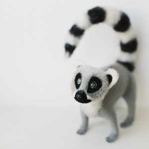 Ring tailed lemur, madagascar sculpture animal, cute needle felted figurine, jungle nursery decor, collectible doll, gift for kids, soft toy