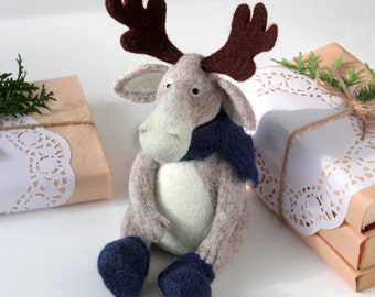 Norwegian moose, needle felted animal, cute christmas gifts, christmas decoration