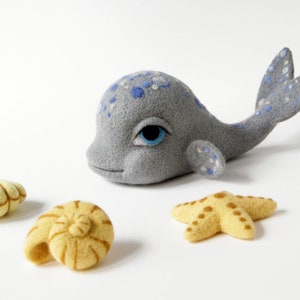 Whale, ocean themed nursery decor, needle felted cute whale, baby shower gifts, beach marine decor, nautical animals, sea ocean toy image 1
