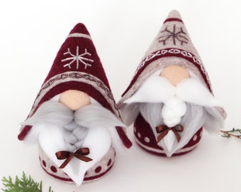 Pair of Christmas gnomes gift, needle felt Tomte Nisse, norwegian decorations, swedish santa, dwarf fantasy toys, holiday decor