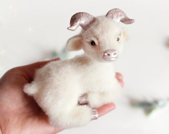 Christmas animal, needle felted ram, aries gift, Christmas decor, fairy animal, ram figurine