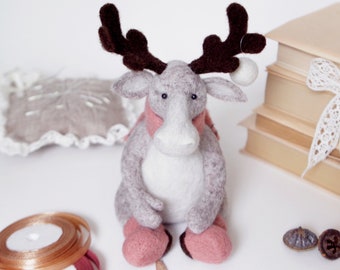 Norwegian moose, cute christmas gift, art doll animal, needle felted toy, holiday decor, gift for kids, christmas decoration
