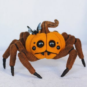 Halloween pumpkin spider monster, halloween display, creepy pumpkin decor, halloween gift, Spooky Halloween, Needle felted Ooak image 1