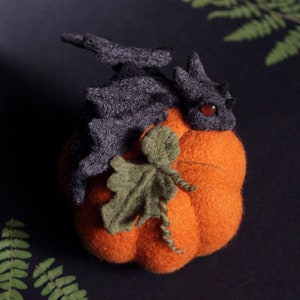 Needle Felted Dragon Figurine: Halloween Pumpkin Decor